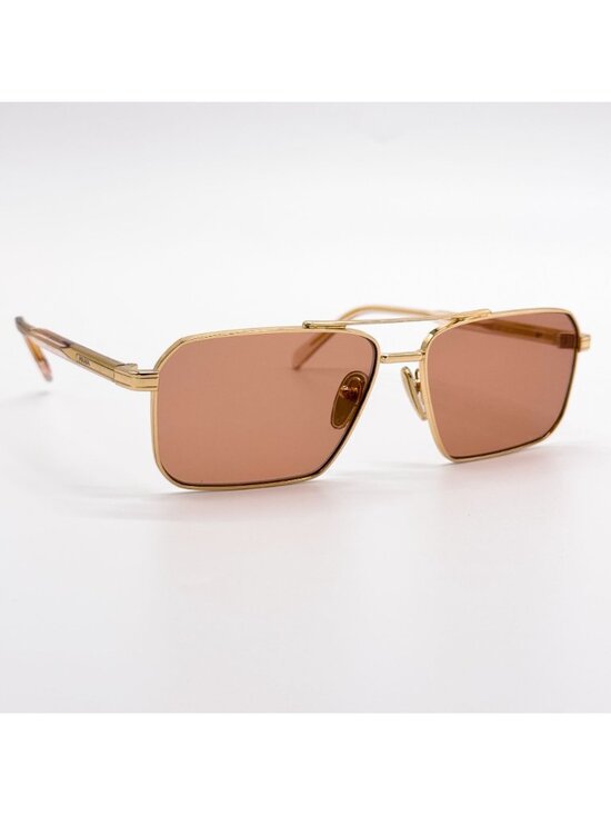 New Prada Gold Light Brown Square Unisex Sunglasses PRA57S 54K07V main image 6